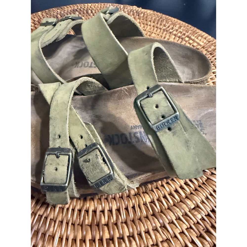 Birkenstock Franca Olive Green Nubuck Leather Strappy Sandals Womens 37 L6 M4 - Picture 5 of 9
